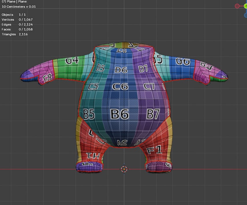 Mapa UV do corpo da Capy usado para textura